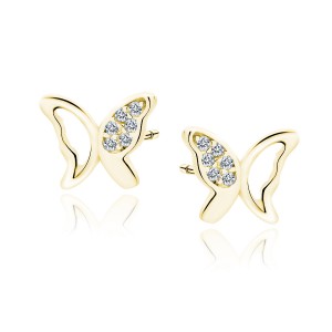 Cercei argint placati cu aur galben cu fluture si pietre DiAmanti Z1851EG_W-DIA (Argint 925‰ 0,8 g.)
